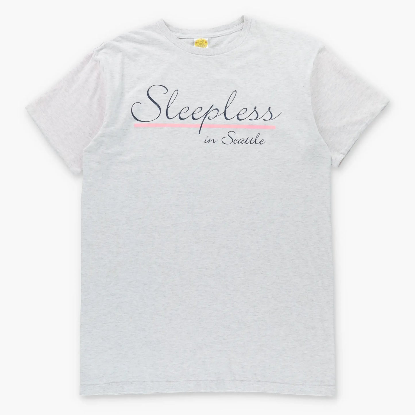 Vintage 90's 'Sleepless In Seattle' Movie Promo Grey & Pink Cuffable Sleep Tee (L)