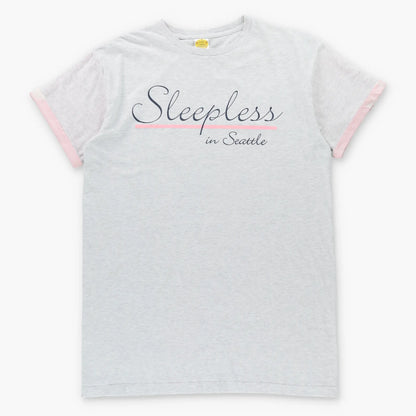 Vintage 90's 'Sleepless In Seattle' Movie Promo Grey & Pink Cuffable Sleep Tee (L)