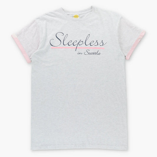 Vintage 90's 'Sleepless In Seattle' Movie Promo Grey & Pink Cuffable Sleep Tee (L)