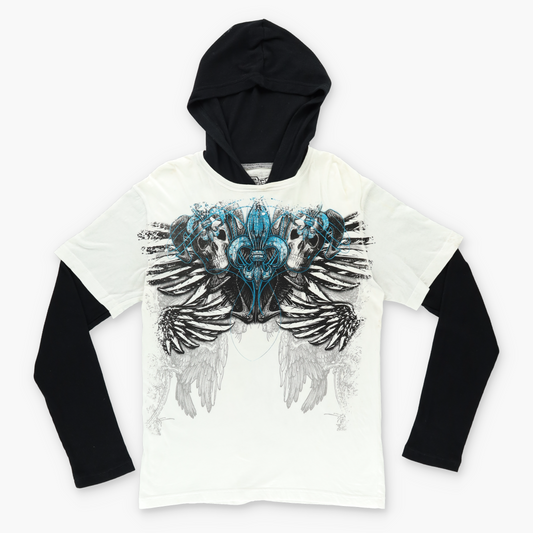 MMA Elite Skull Punk Graphic Hooded Layered Long Sleeve (M)