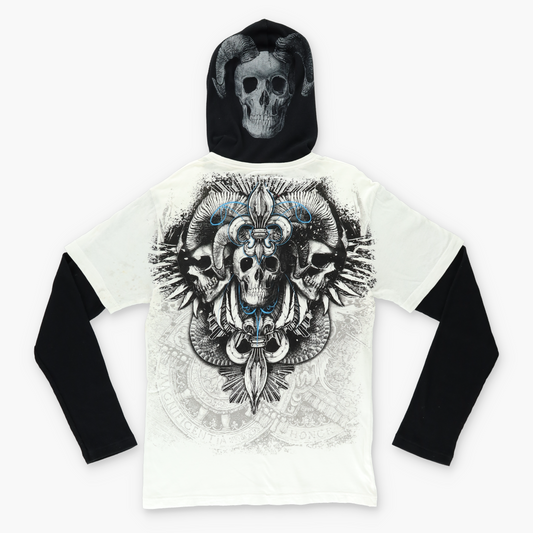 MMA Elite Skull Punk Graphic Hooded Layered Long Sleeve (M)