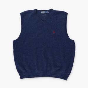 RALPH LAUREN POLO Navy Blue Wool Knit Sweater Vest (XL)