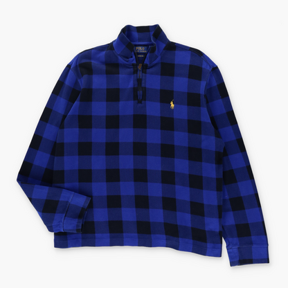RALPH LAUREN POLO Check Plaid 'Estate Rib' 1/4 Zip Knit Sweater (L)