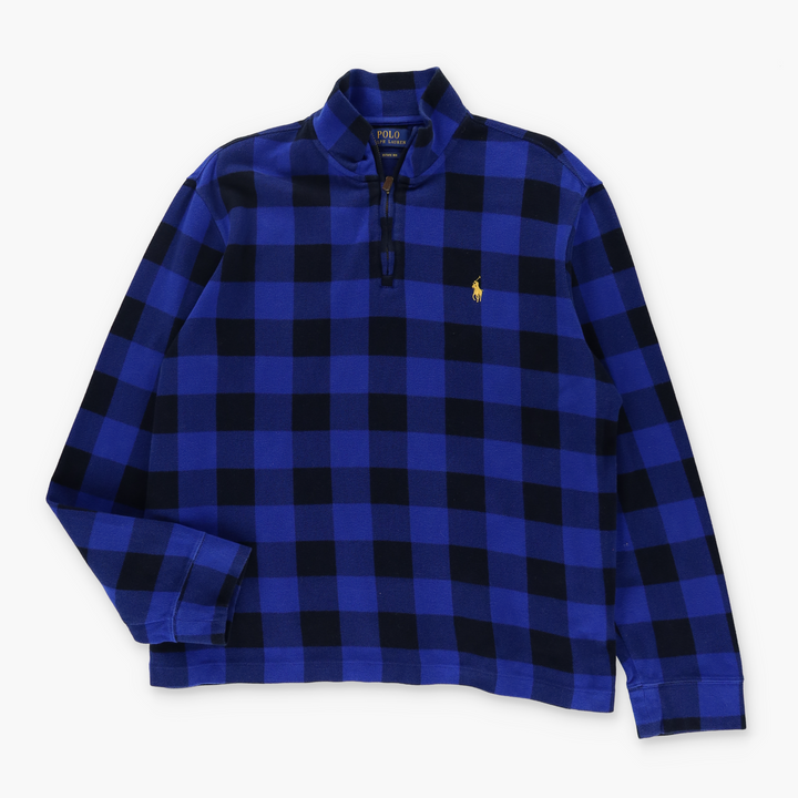 RALPH LAUREN POLO Check Plaid 'Estate Rib' 1/4 Zip Knit Sweater (L)