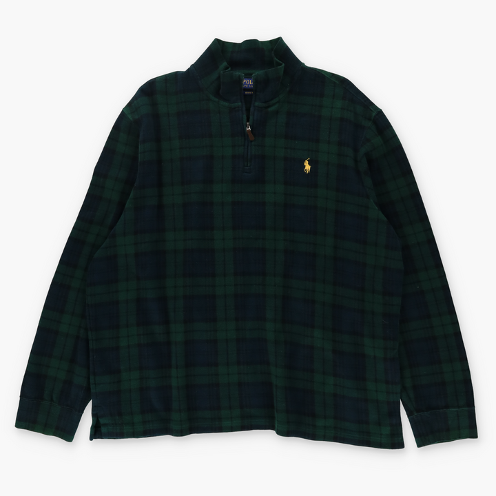 RALPH LAUREN POLO 'Estate Rib' Tartan 1/4 Zip Knit Sweater (XL)