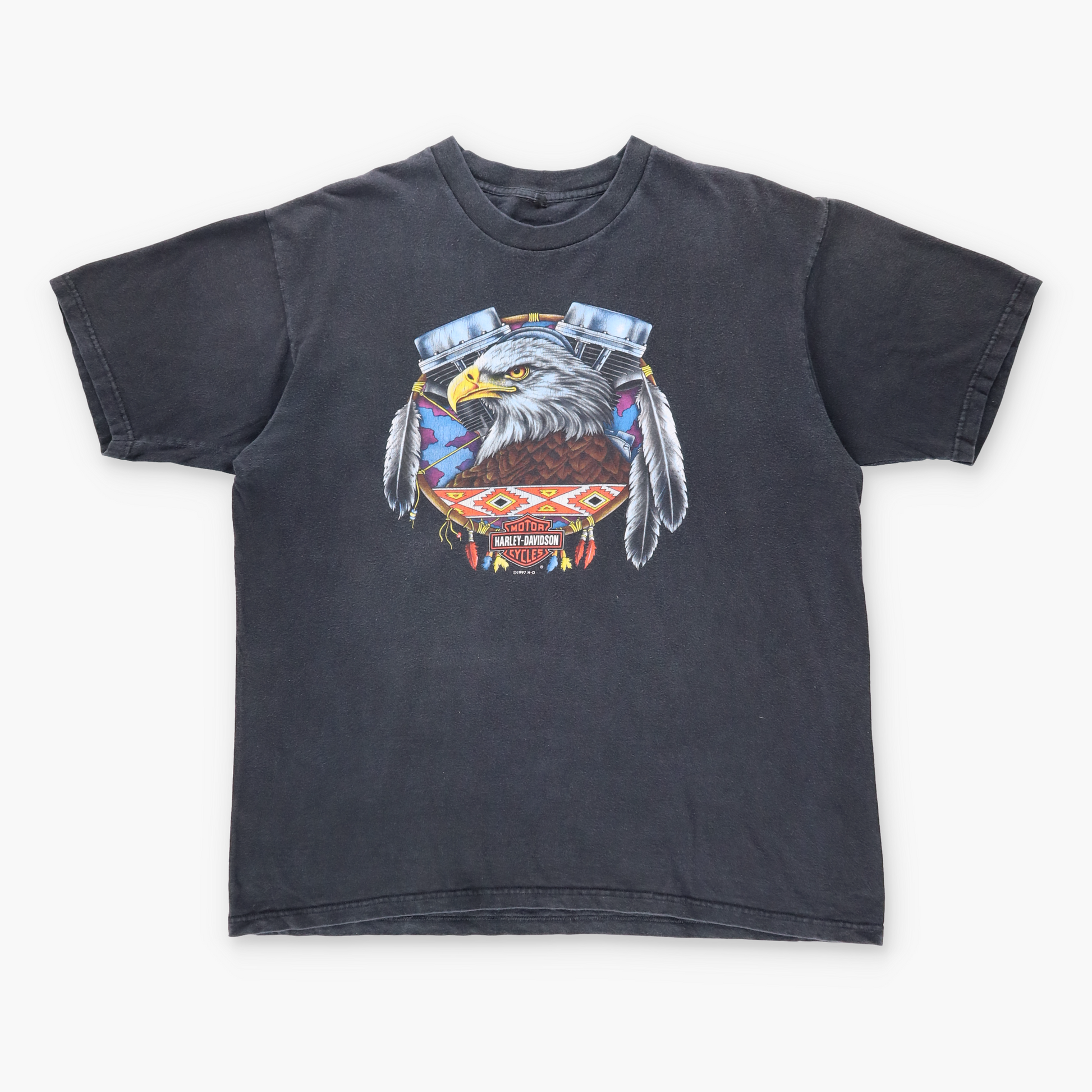 Vintage 1997 HARLEY DAVIDSON Eagle Feather 'Southside' Motorcycle T-Shirt (XL) Vintage Sole Melbourne