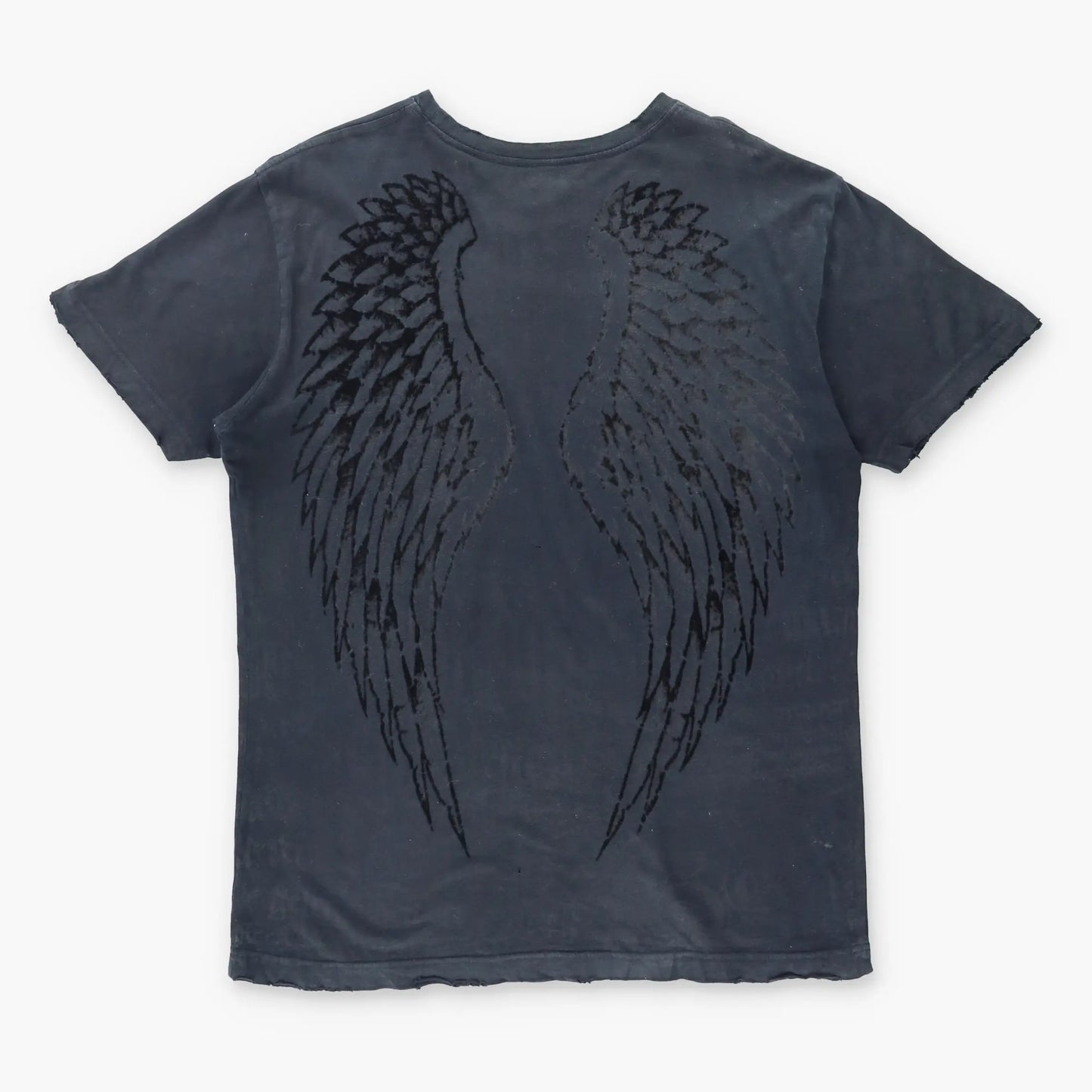 Vintage AFFLICTION Y2K Velour Wing Back Print USA Made Black T-Shirt (L)