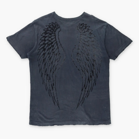 Vintage AFFLICTION Y2K Velour Wing Back Print USA Made Black T-Shirt (L)