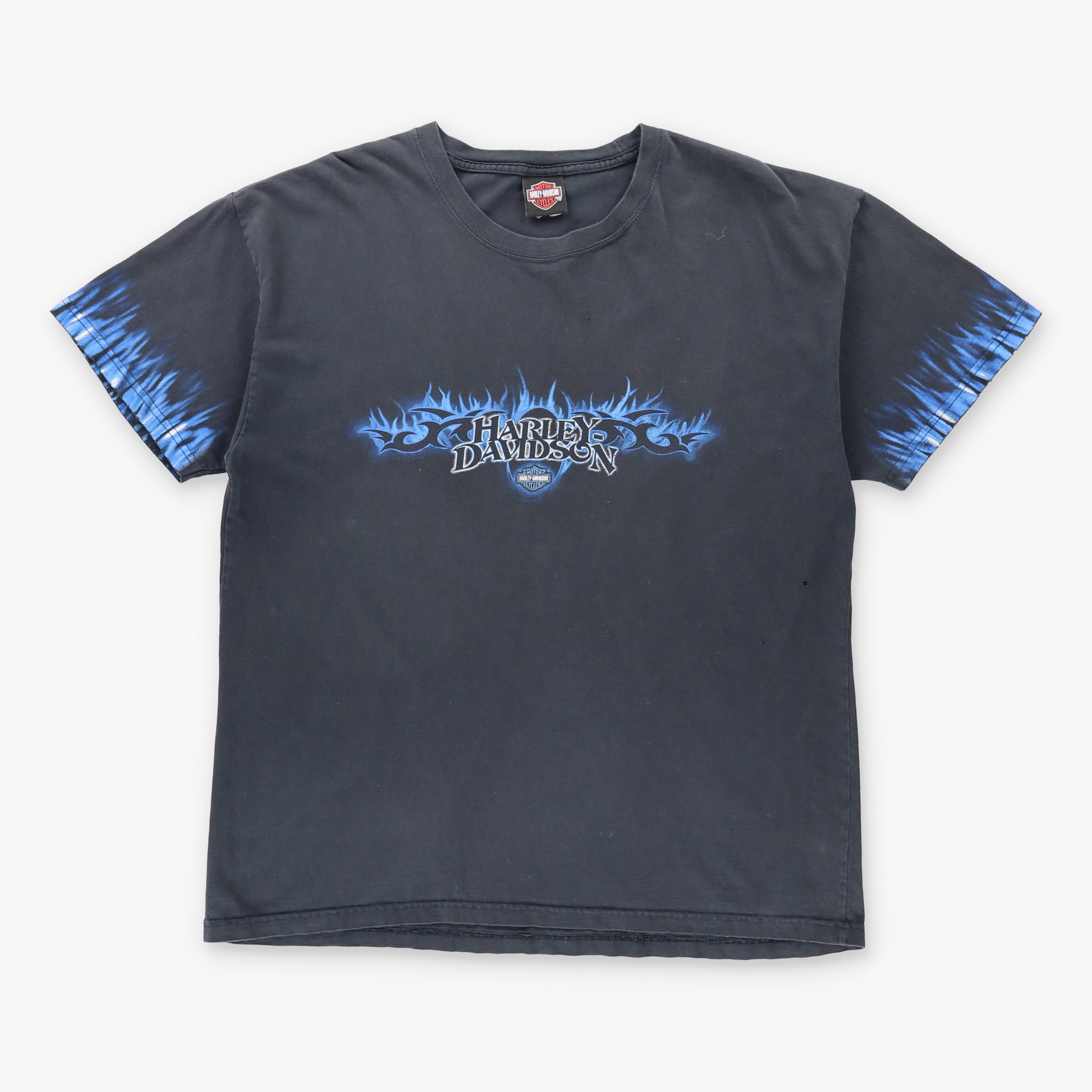 Vintage HARLEY DAVIDSON Y2K Flame Sleeve Blue & Black T-Shirt (XL) Vintage Sole Melbourne