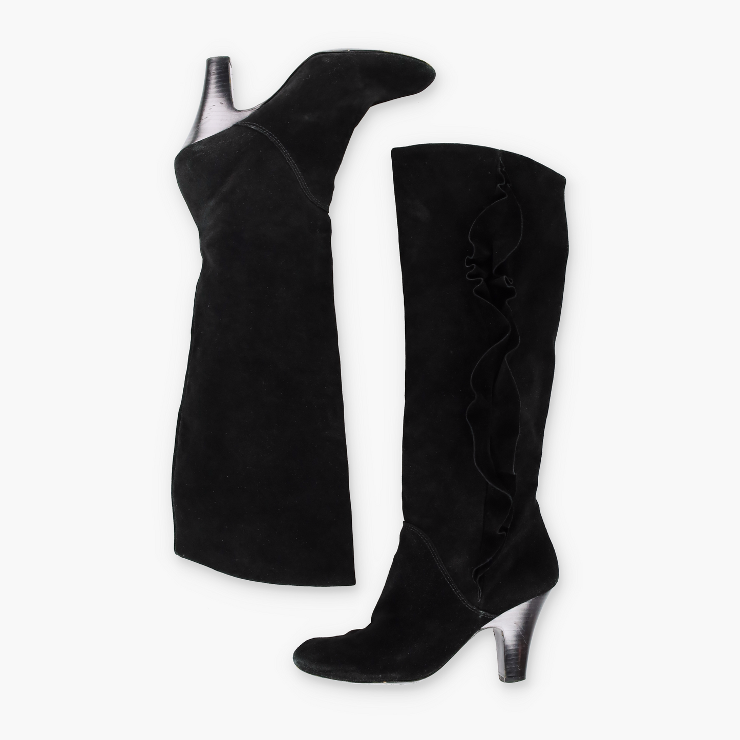 MARC BY MARC JACOBS Black Suede Ruffle Heeled Boots (38.5)