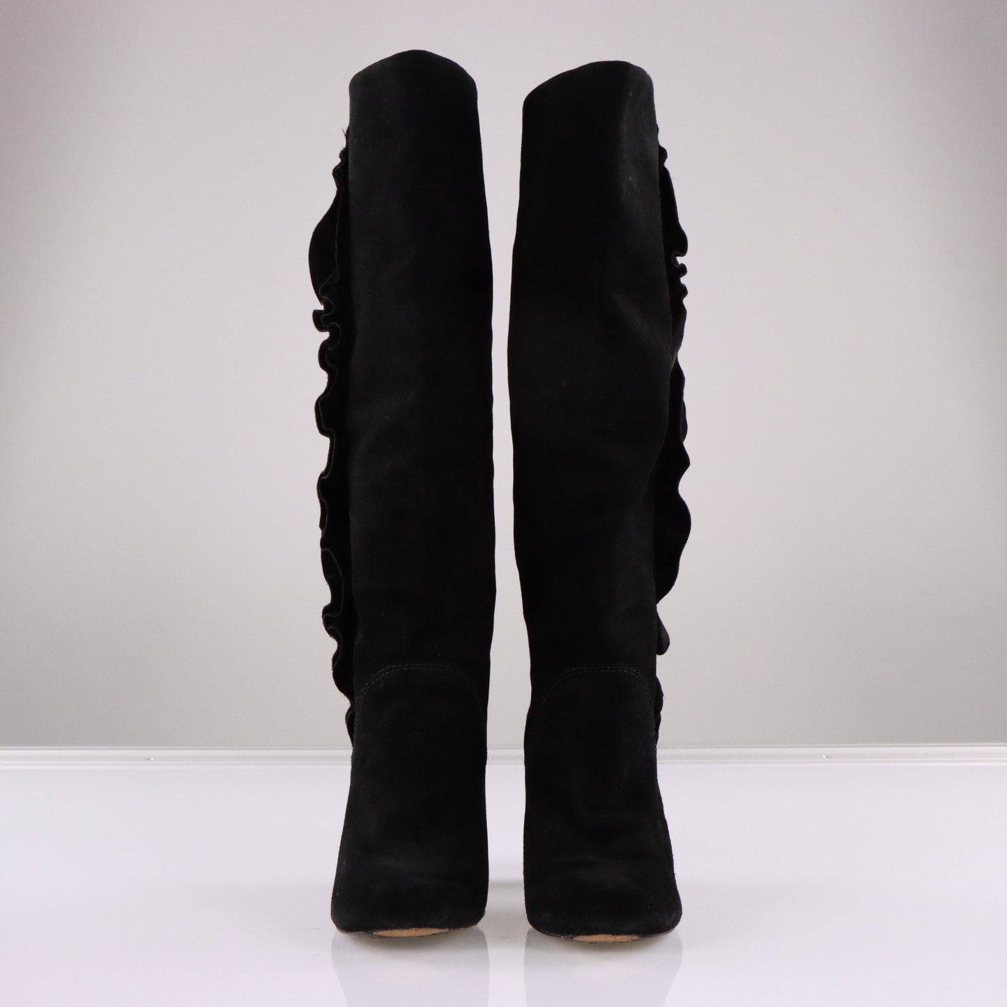 MARC BY MARC JACOBS Black Suede Ruffle Heeled Boots (38.5)