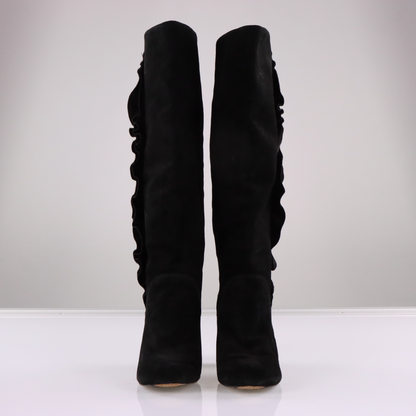 MARC BY MARC JACOBS Black Suede Ruffle Heeled Boots (38.5)