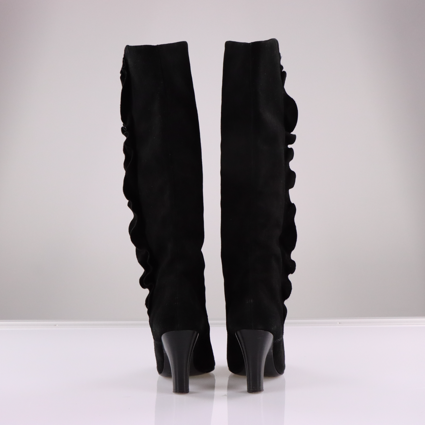 MARC BY MARC JACOBS Black Suede Ruffle Heeled Boots (38.5)