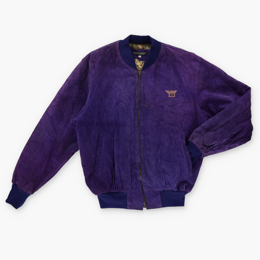 GIORGIO ARMANI Embroidered Logo Suede Purple Bomber Jacket (M-L)