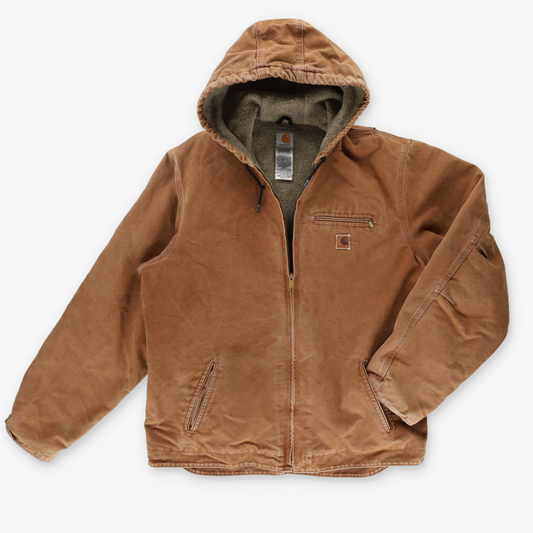 CARHARTT J141 BRN Sherpa Lined Brown Canvas Hooded Jacket (XL Tall)