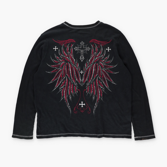 Skull & Cross Y2K Double Sided Waffle Knit Long Sleeve T-Shirt (XXL)