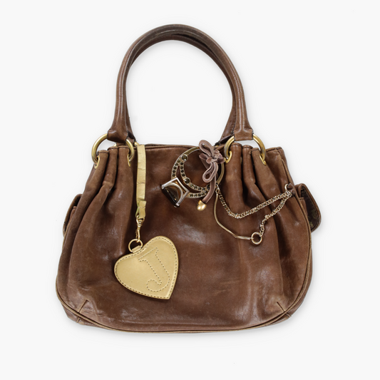JUICY COUTURE Brown Leather Engagement Ring Y2K Hobo Bag