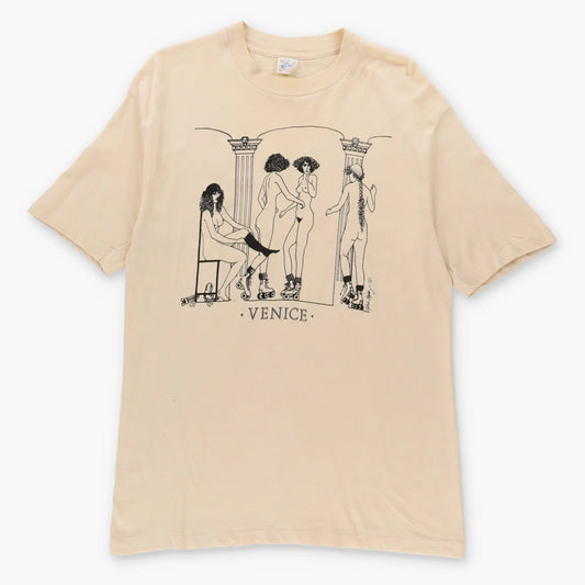 Vintage VENICE Nude Rollerskater Ladies Single Stitch USA Made Salmon T-Shirt *Aubs Vintage Sole Melbourne