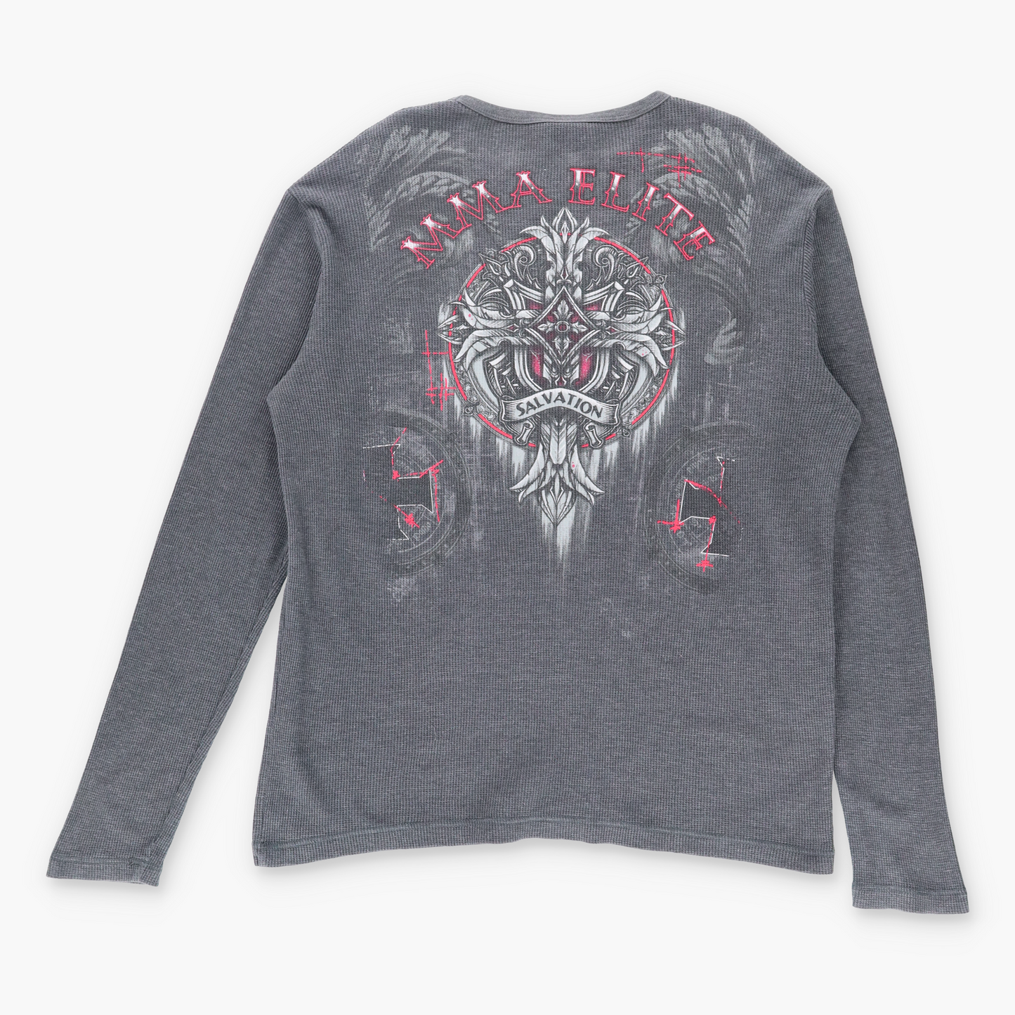 Vintage ELITE MMA Y2K Grey Long Sleeve Thermal T-Shirt *Aubs Vintage Sole Melbourne