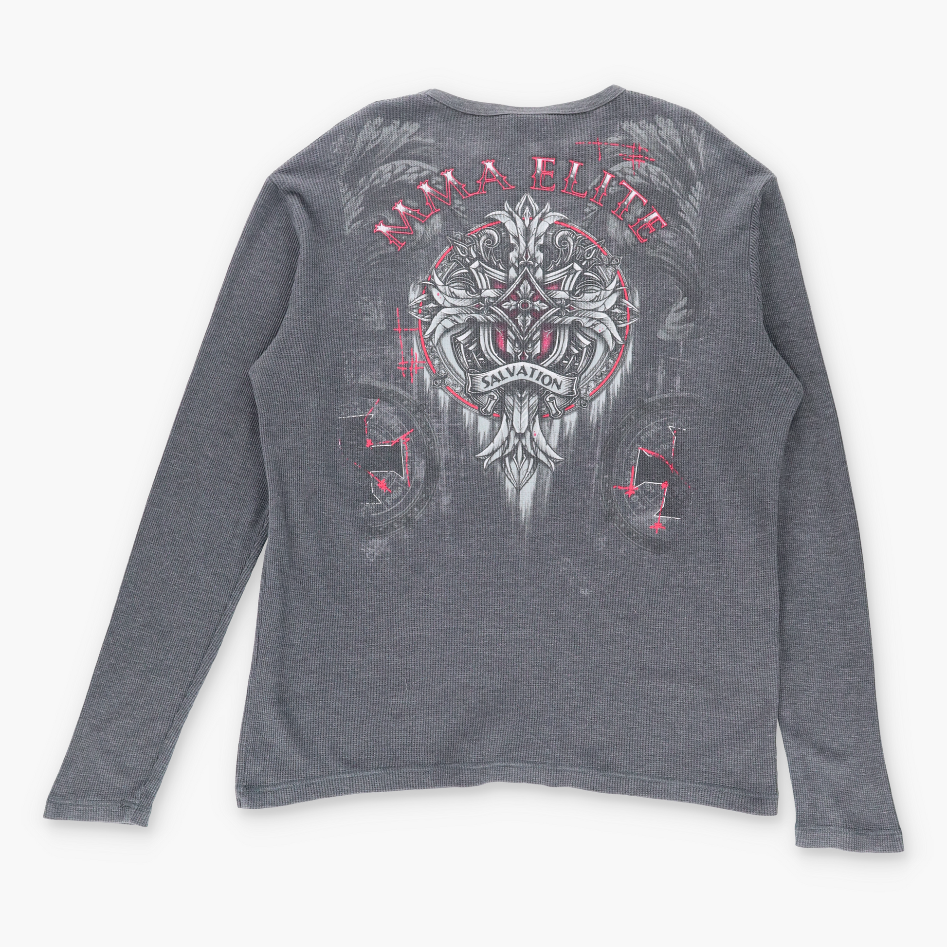 Vintage ELITE MMA Y2K Grey Long Sleeve Thermal T-Shirt *Aubs Vintage Sole Melbourne