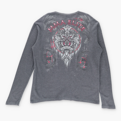 Vintage ELITE MMA Y2K Grey Long Sleeve Thermal T-Shirt *Aubs Vintage Sole Melbourne