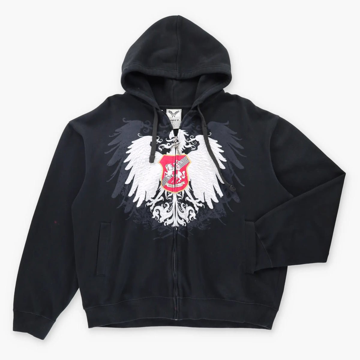 Vintage AVIREX Sky Kings Crest Patch Zip Up Y2K Black Hoodie Sweatshirt (XL) ***COCO Vintage Sole Melbourne