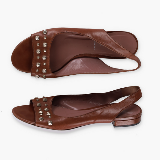 MIU MIU Hardware Slingback Italy Made Brown Leather Flats (38.5)