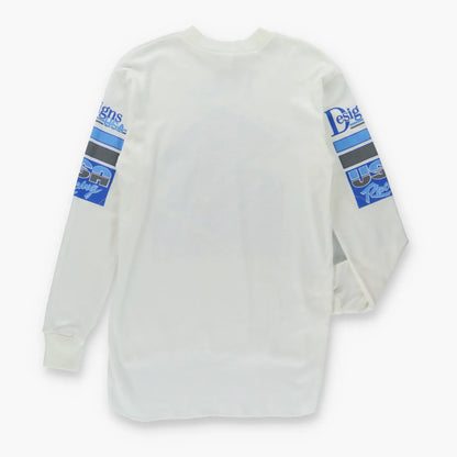 Vintage SUZUKI 80'S Motocross USA Made 50/50 Long Sleeve White & Blue T-Shirt (M)
