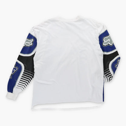 Vintage FOX RACING 90's Motocross Long Sleeve All Over Print Navy & White T-Shirt (L)