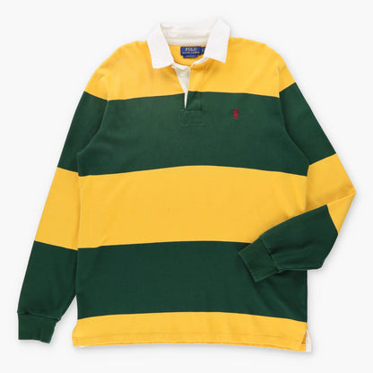 Vintage POLO RALPH LAUREN Embroidered Rugby Single Stitch Yellow & Green Stripe Long Sleeve Jersey (L)