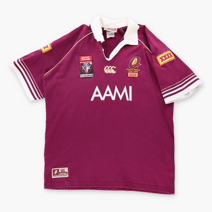 Vintage QUEENSLAND STATE OF ORIGIN Y2K Embroidered Made in Australia Maroon Jersey T-Shirt (XXL)