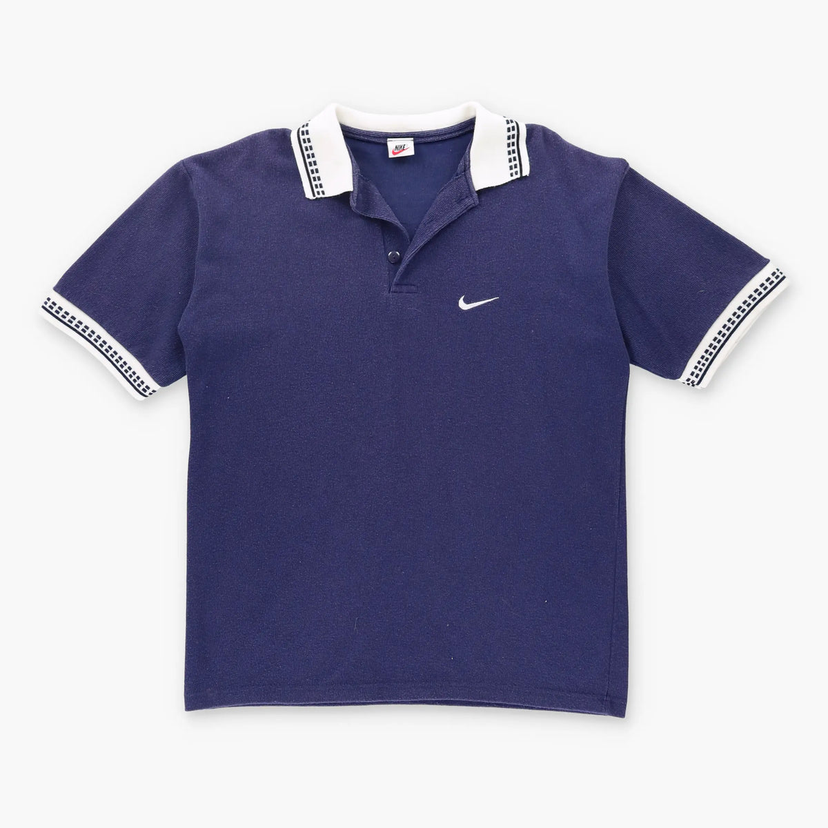 Vintage NIKE 80's Embroidered Swoosh Navy & White Collared Polo Knit T-Shirt (XL)