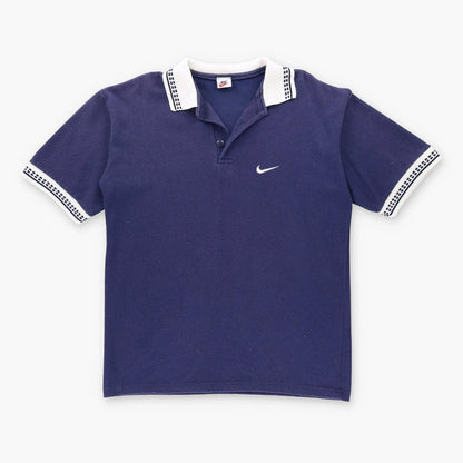 Vintage NIKE 80's Embroidered Swoosh Navy & White Collared Polo Knit T-Shirt (XL)