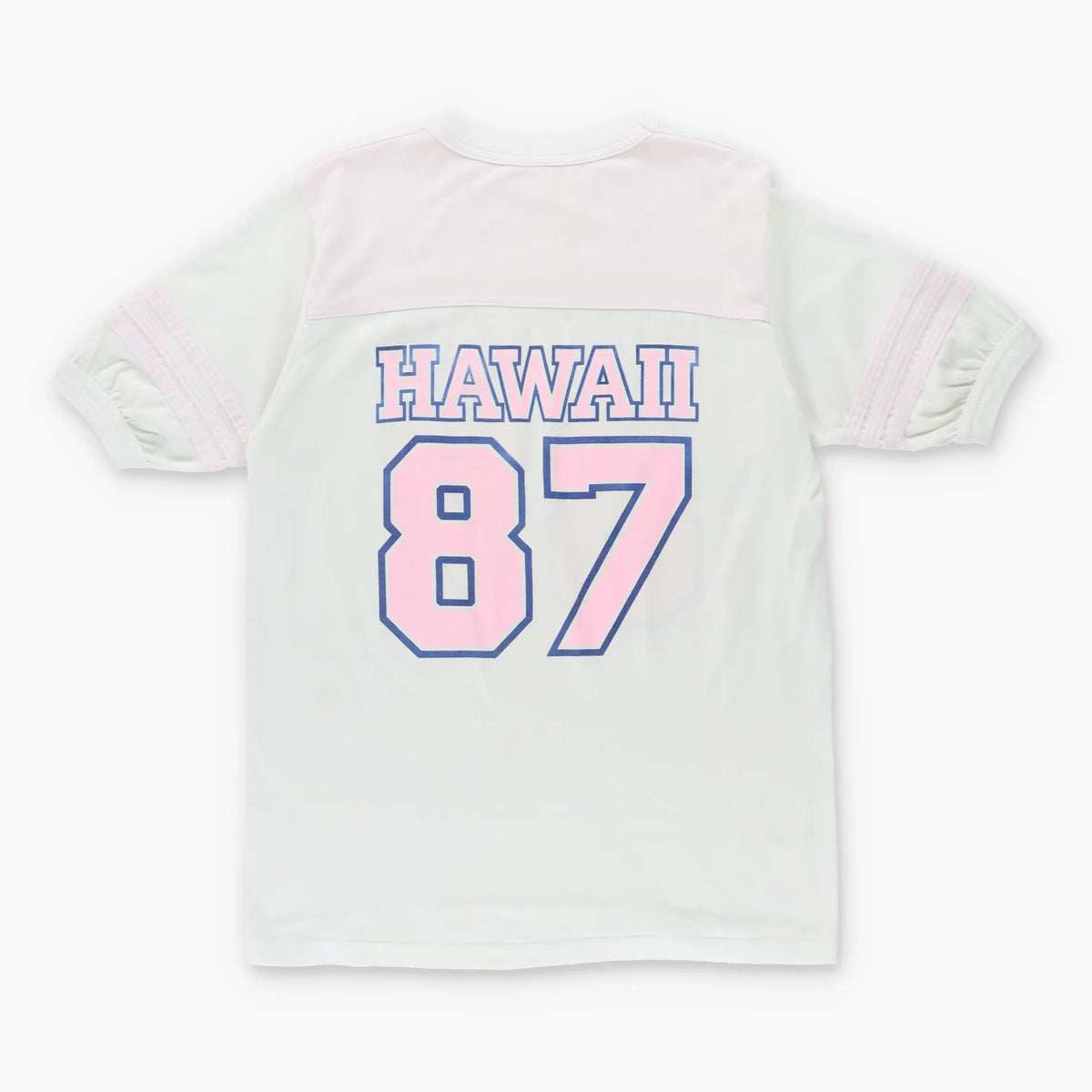 Vintage HAWAII #87 Single Stitch Baby Pink & White Stripe T-Shirt (M)