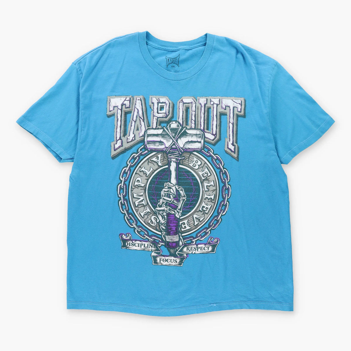 Vintage TAPOUT Y2K 'Simply Believe' Skeleton Grunge Blue T-Shirt (XXL)