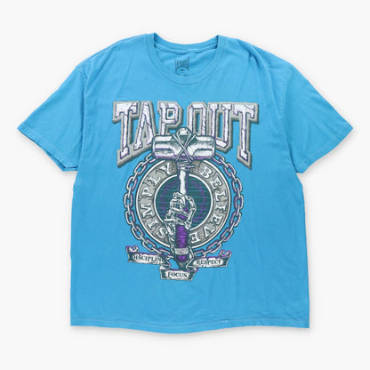 Vintage TAPOUT Y2K 'Simply Believe' Skeleton Grunge Blue T-Shirt (XXL)