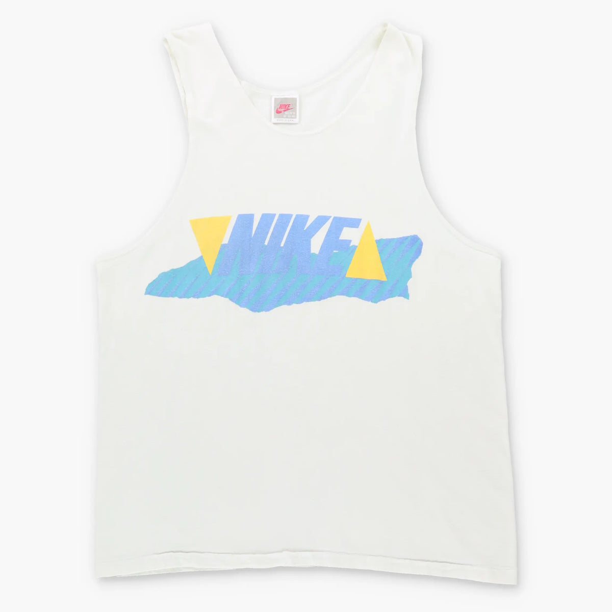Vintage NIKE Spell Out 80's Single Stitch USA Made White & Blue Singlet (Men's M)