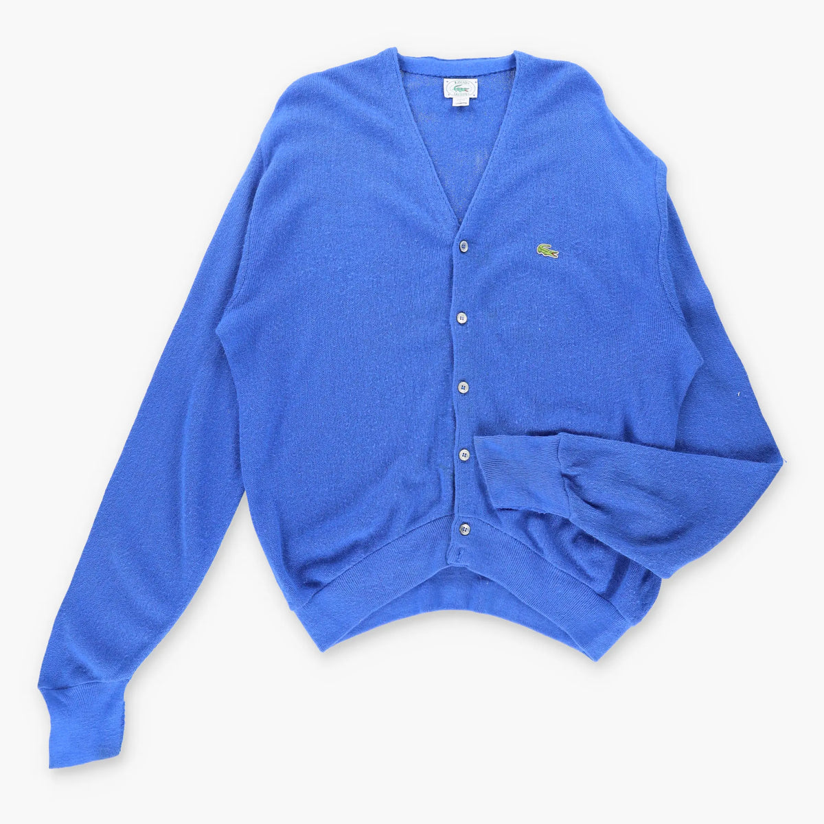 Vintage LACOSTE 80's USA Made Embroidered Sporty Cobalt Blue Knit Cardigan (XL-XXL)