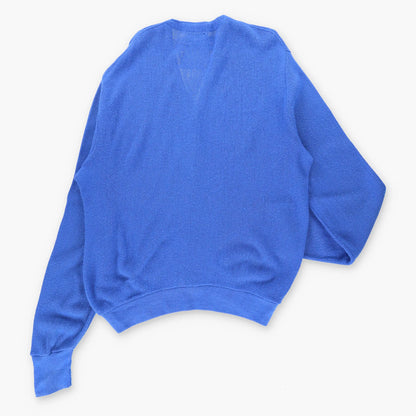 Vintage LACOSTE 80's USA Made Embroidered Sporty Cobalt Blue Knit Cardigan (XL-XXL)