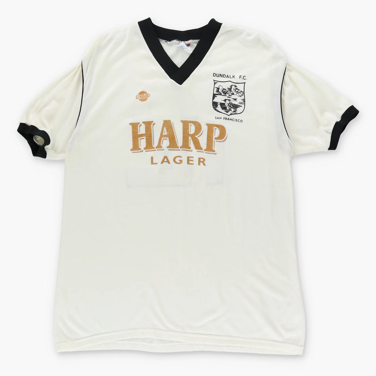 Vintage DUNDALK FC 90's Irish #12 HARP Soccer Black & White Jersey (L)