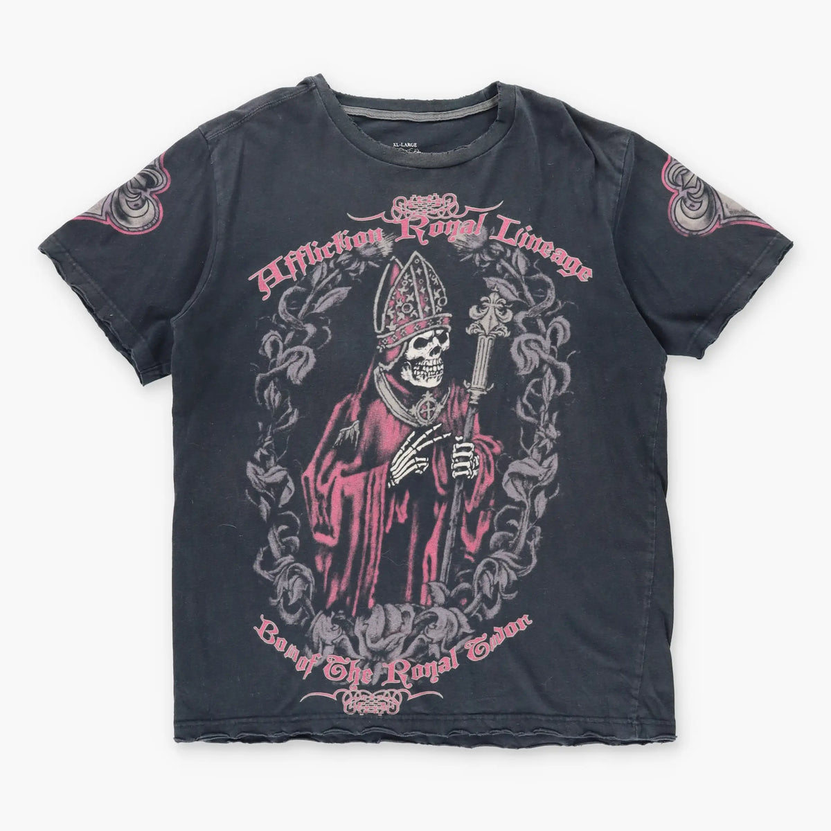 Vintage AFFLICTION Y2K Grim Reaper Grunger USA Made Black & Red T-Shirt (XL)