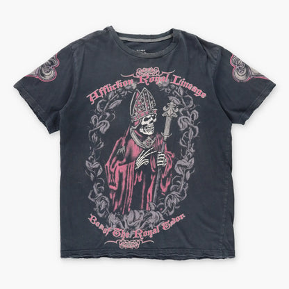 Vintage AFFLICTION Y2K Grim Reaper Grunger USA Made Black & Red T-Shirt (XL)