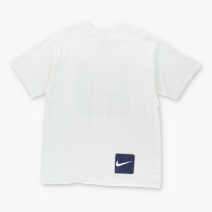 Vintage NIKE Y2K Centre Swoosh Square Logo Glitter Print Colour Block White T-Shirt (L)