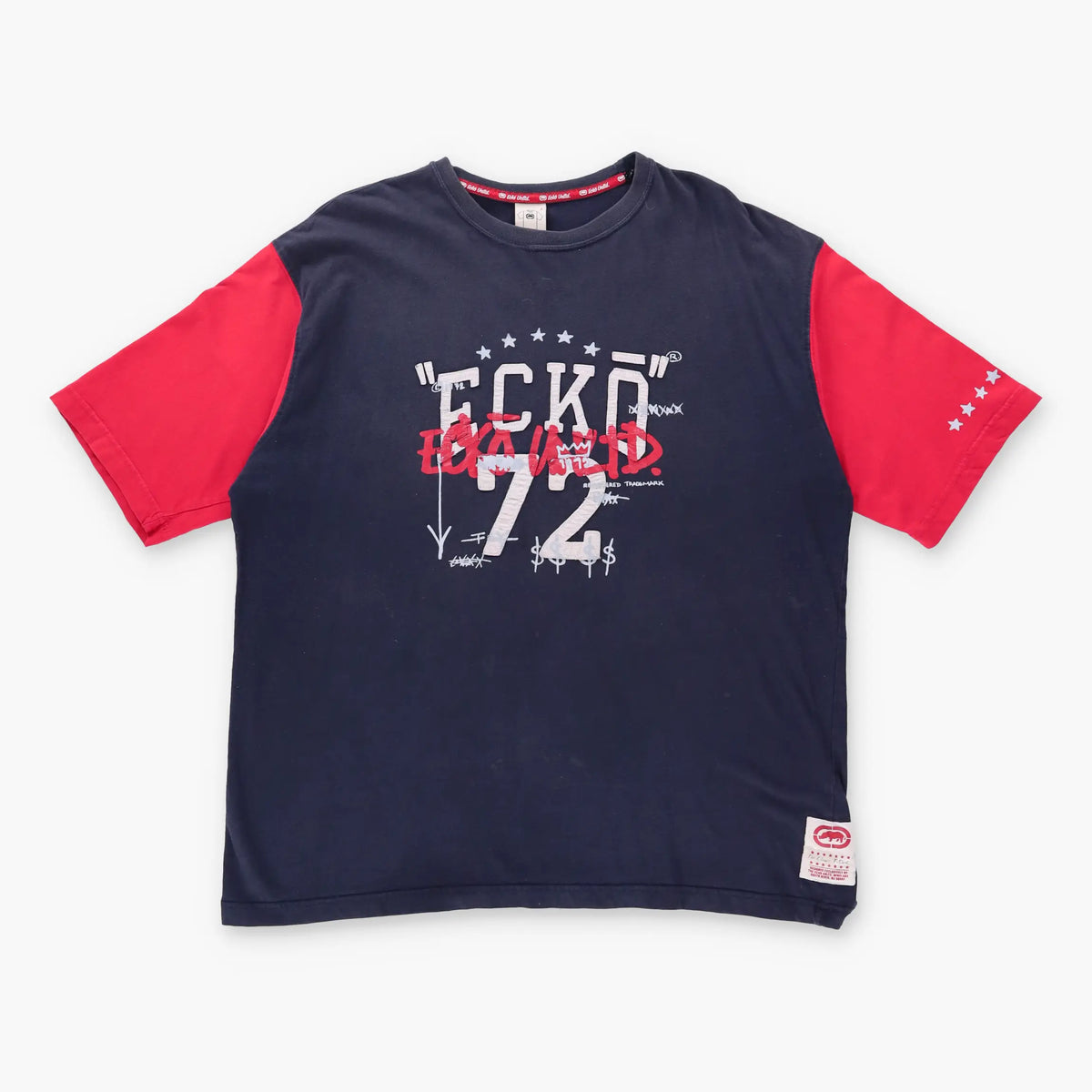 Vintage ECKO UNLTD Y2K Graphitti Navy & Red Colour Block T-Shirt (L-XL)