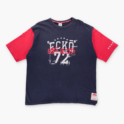 Vintage ECKO UNLTD Y2K Graphitti Navy & Red Colour Block T-Shirt (L-XL)