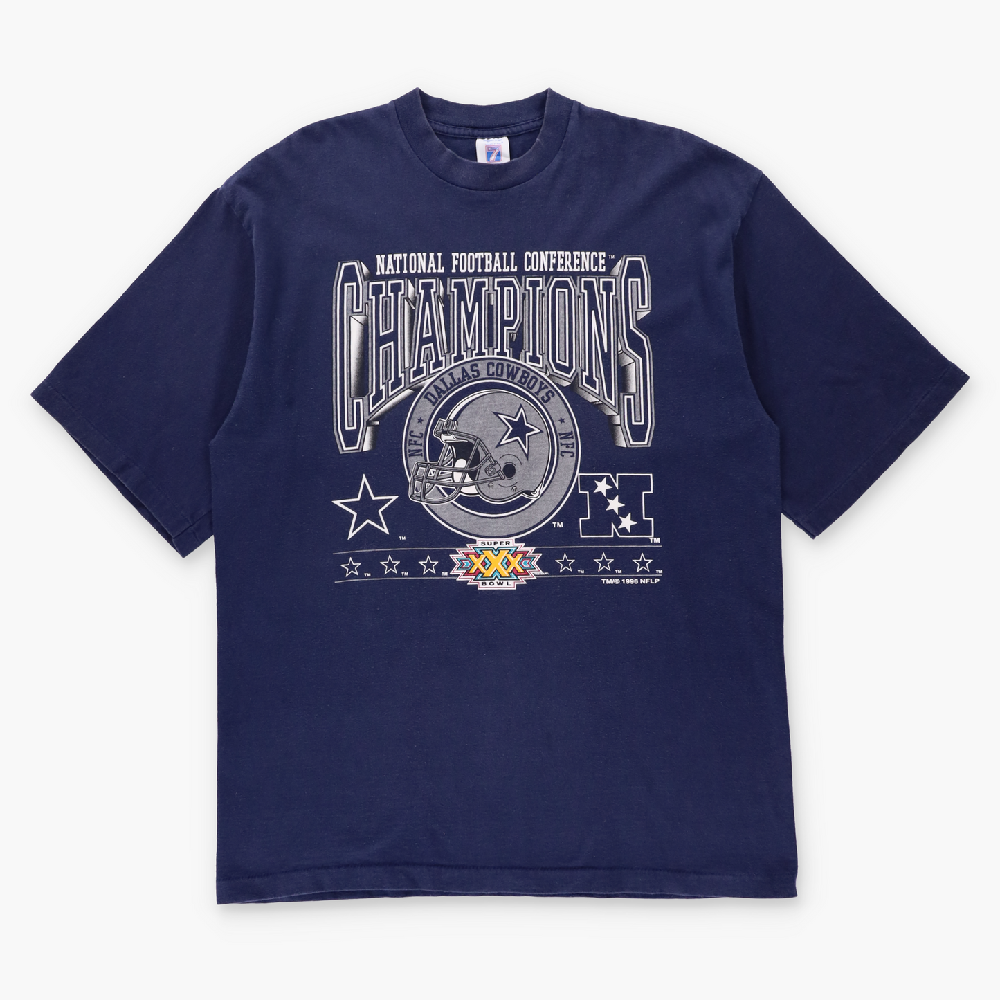 Vintage 1996 Dallas Cowboys Navy Blue & Silver Glitter Single Stitch Super Bowl Tee USA Made (L-XL)
