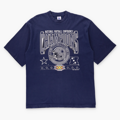 Vintage 1996 Dallas Cowboys Navy Blue & Silver Glitter Single Stitch Super Bowl Tee USA Made (L-XL)
