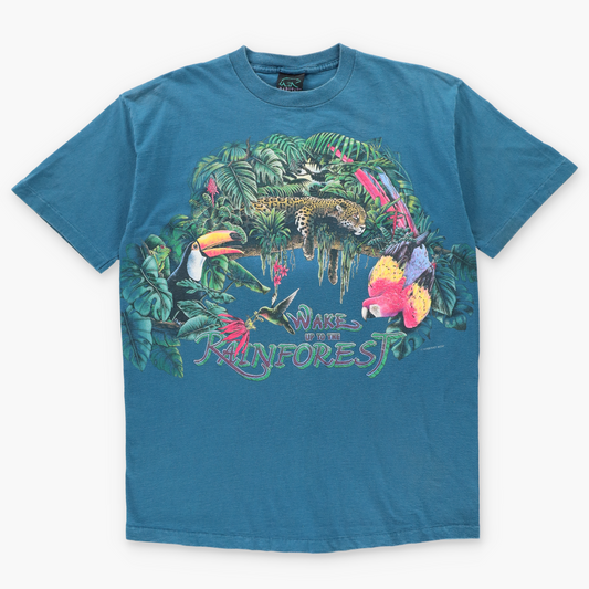 HABITAT Double Sided "Wake Up To The Rainforest" Teal Single Stitch T-Shirt (L)