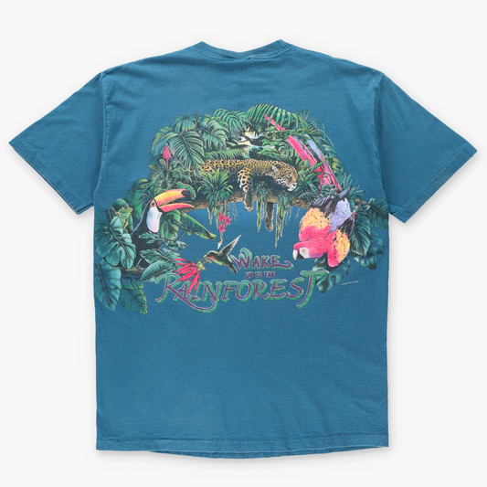 HABITAT Double Sided "Wake Up To The Rainforest" Teal Single Stitch T-Shirt (L)