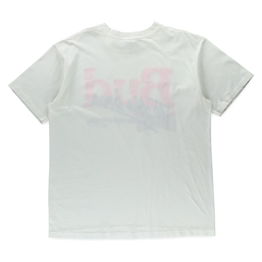 Vintage 1991 Neon "Bud To The Bone" Puff Print & Guitar White Single Stitch Tee USA Made (L-XL)
